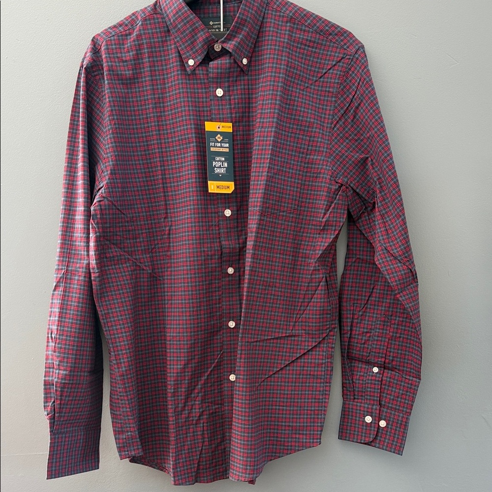 Men's Burgundy and Navy Plaid Button-Down Shirt